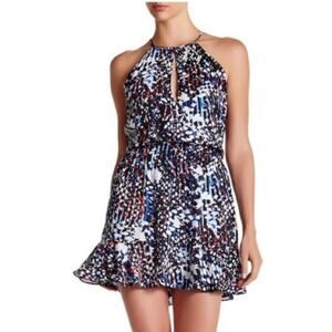 Parker | Nathan Sleeveless Halter Neck Mini Dress Ruffle Hem Black Small